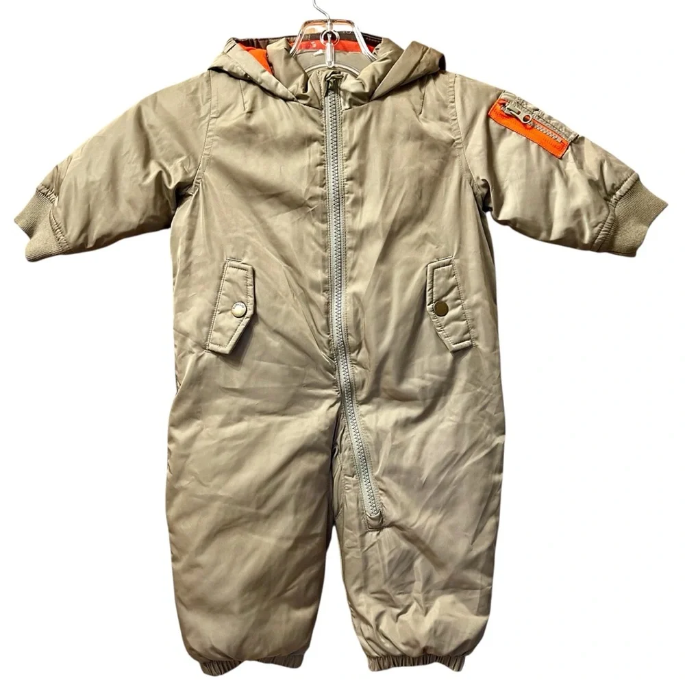 BABY GAP One piece Snowsuit Flight suit Sz 6-12 months Light Olive